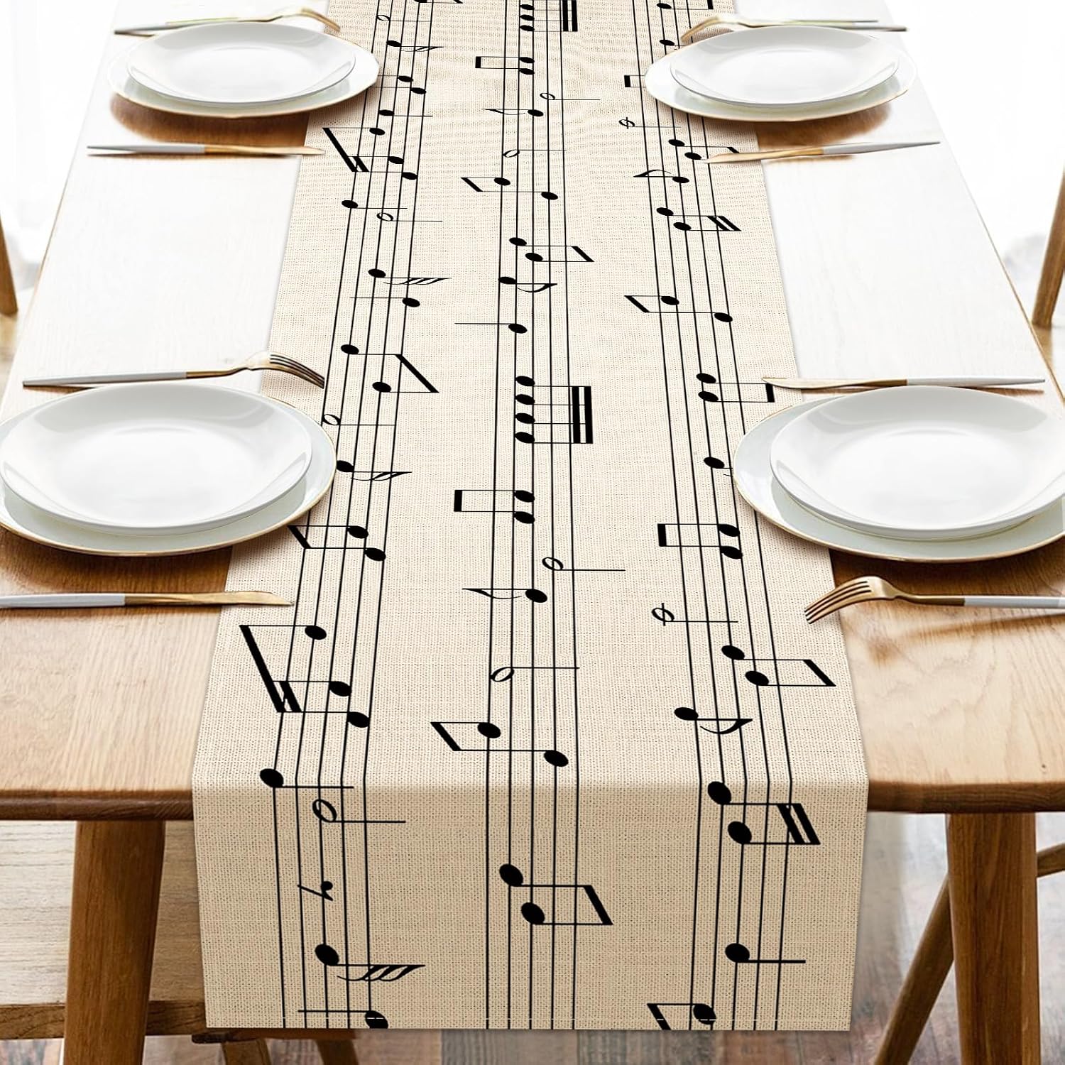 Vintage Music Sheets Dining Table Runner, Retro Musical Notes Staff