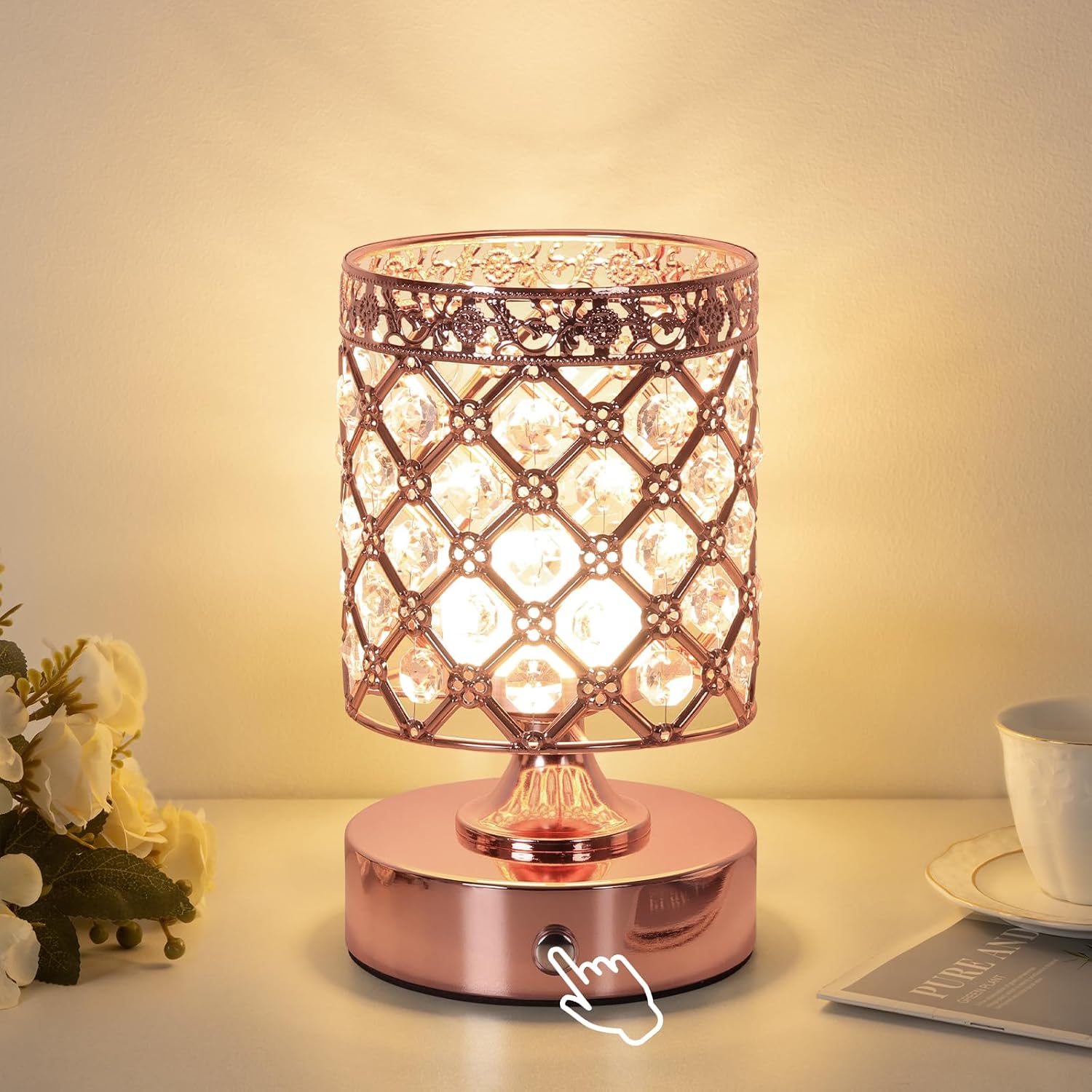 Rose Gold Crystal Rechargeable Table Lamps