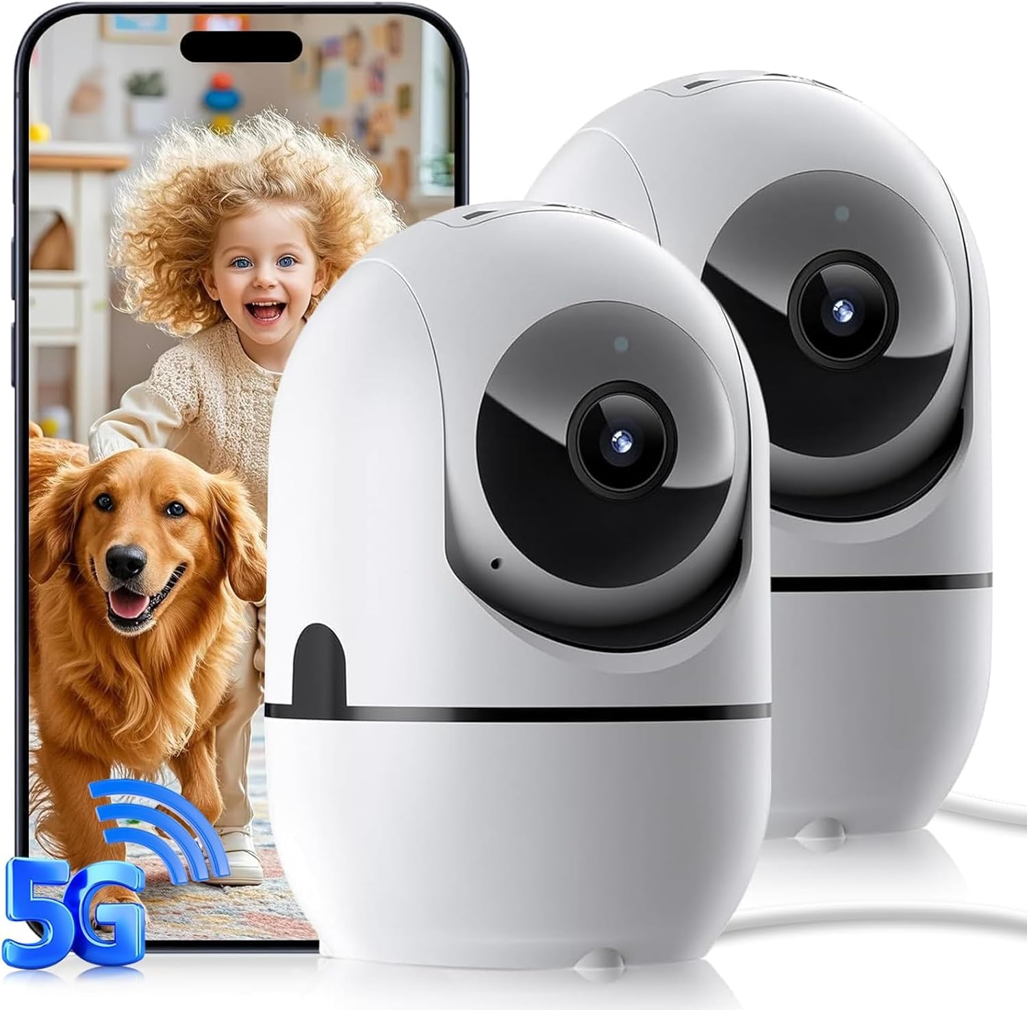 Indoor Camera, home security indoor,Pet/Dog/Baby Security Camera with Phone App, 360 Pan-Tilt, 5G/2.4G Dual-Band Wi-Fi 6, Auto-Tracking, Person/Pet/Baby Crying Detection, Privacy Mode, Two-Way Audio