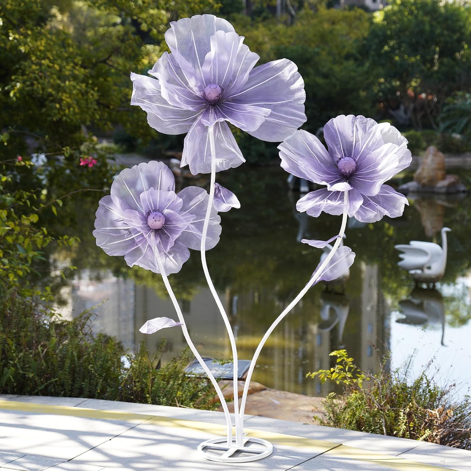 Giant Flowers for Decoration with Stand,Floor Standing Oversized Large Organza Flowers Decor,Giant Artificial Flowers for Wedding Decorations,Shop Window Display,Banquet,Garden Party(Purple)