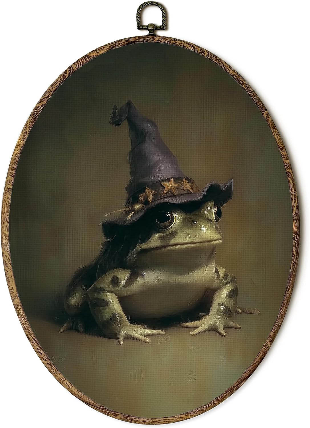 OINDADE Witchy Toad Frog Oval Wall Art Decor, Dark Academia Gothic Victorian Toad Wall Art Hanging Decor, Weird Witch Cottagecore Frog Framed Canvas Artwork for Home Living Room, 8.8x11.5in