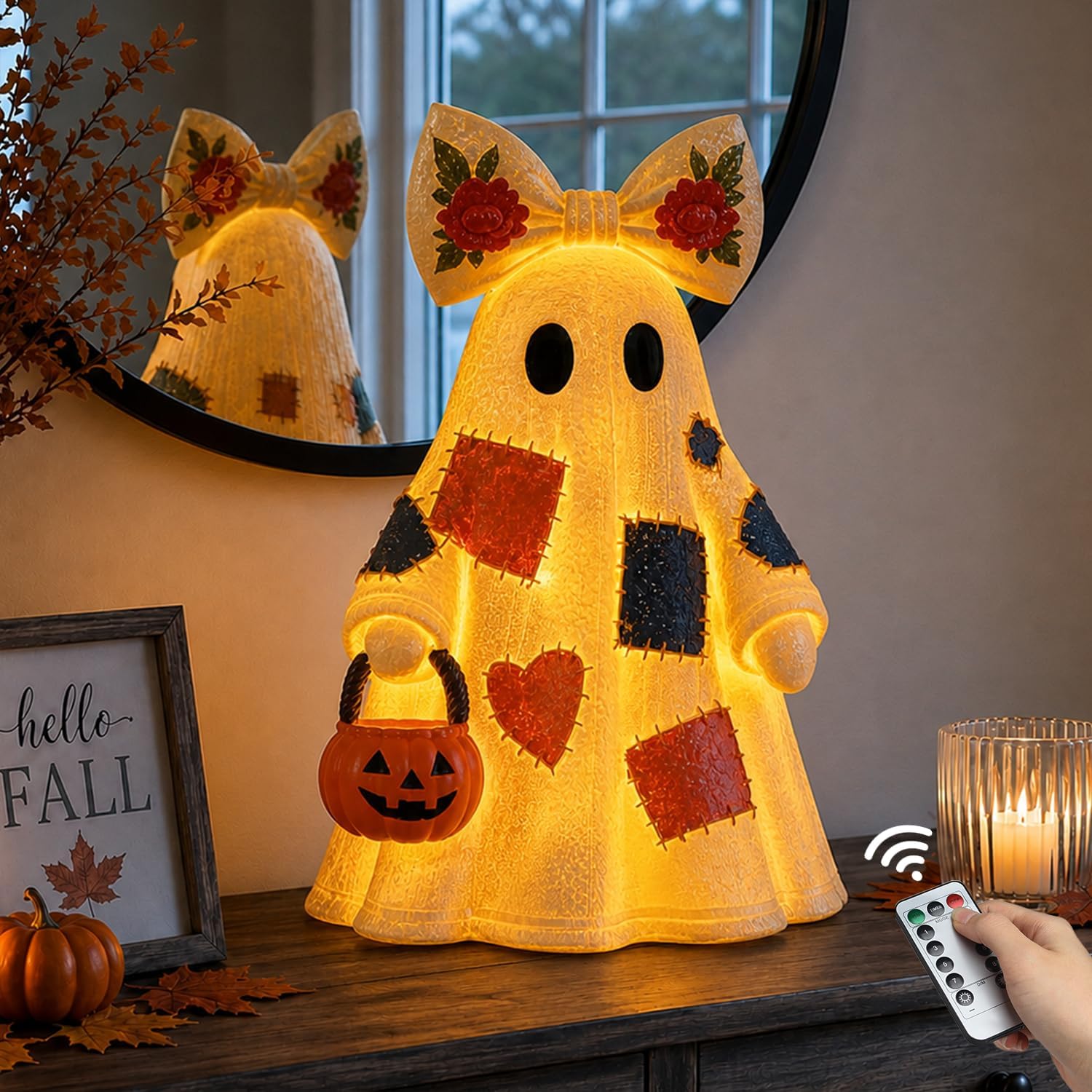 Lighted Patchwork Ghost Figurines