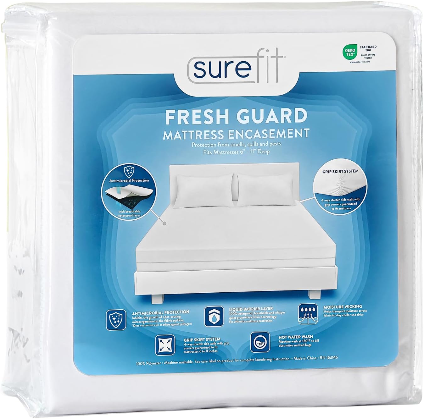 SureFit Queen Mattress Encasement Zippered, 100% Waterproof Top Protector