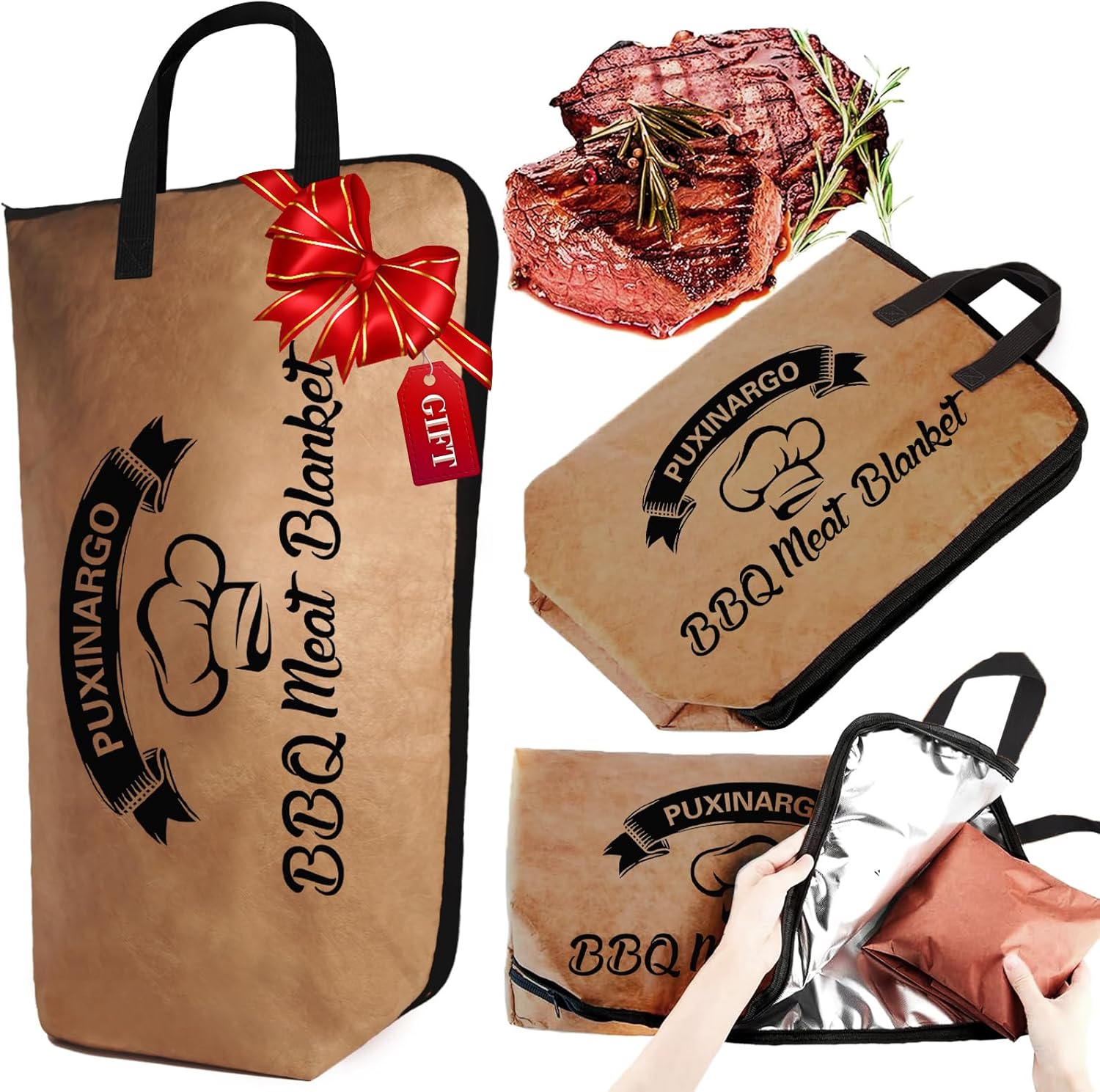 BBQ Blanket for Resting Meat, Puxinargo Brisket Blanket Meat Resting Bag for Smoking, Grilling Meat Insulated Resting Bag with Wide Mouth & Reinforced Handles for Large Brisket/Turkey, Large 23"