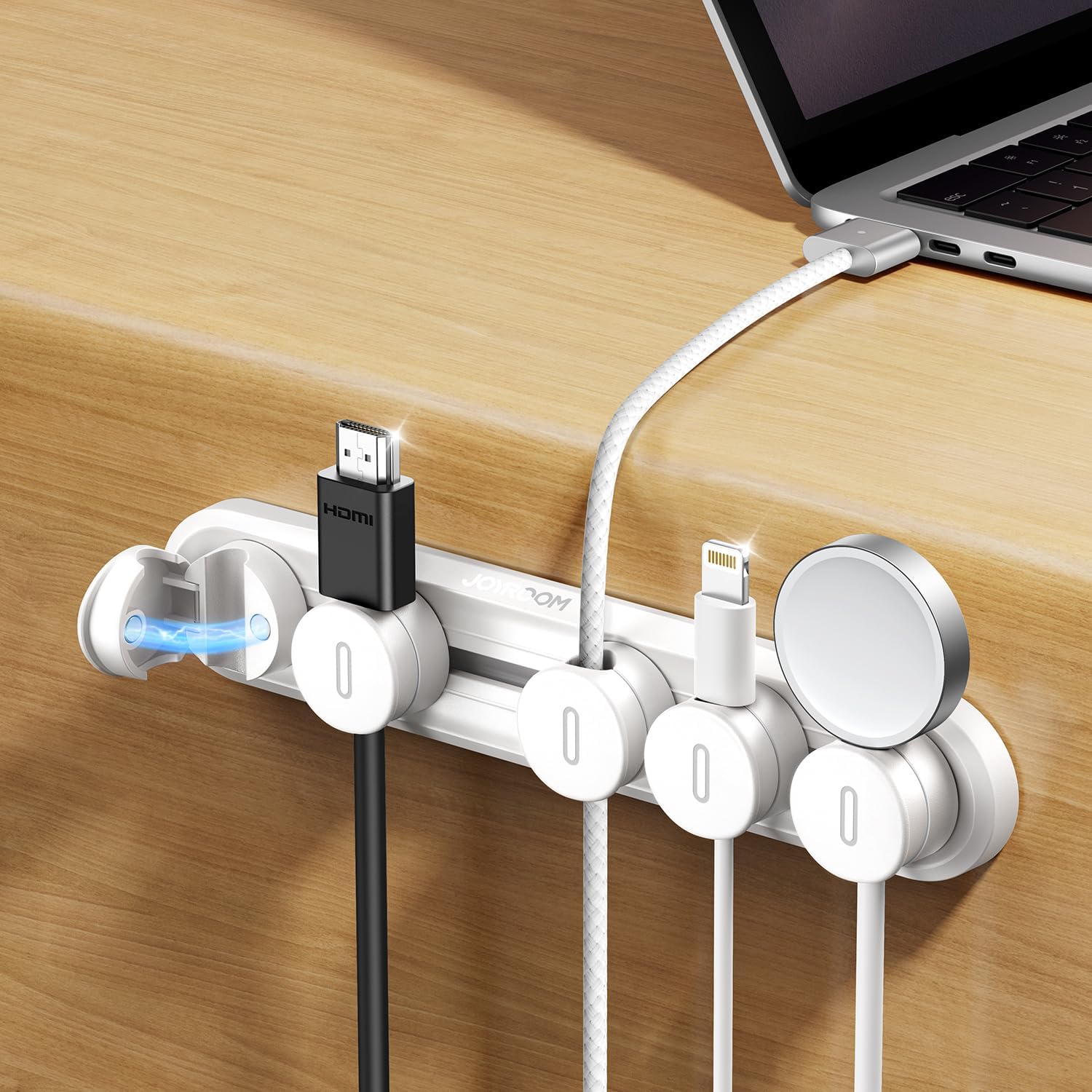 5-in-1 Magnetic Cord Organizer JOYROOM Cable ClipsAdjustable Sliding Track Under Desk Adhesive Cord Management Wire Keeper for Computer Phone, Office Workspaces Table Organization Home Accessories