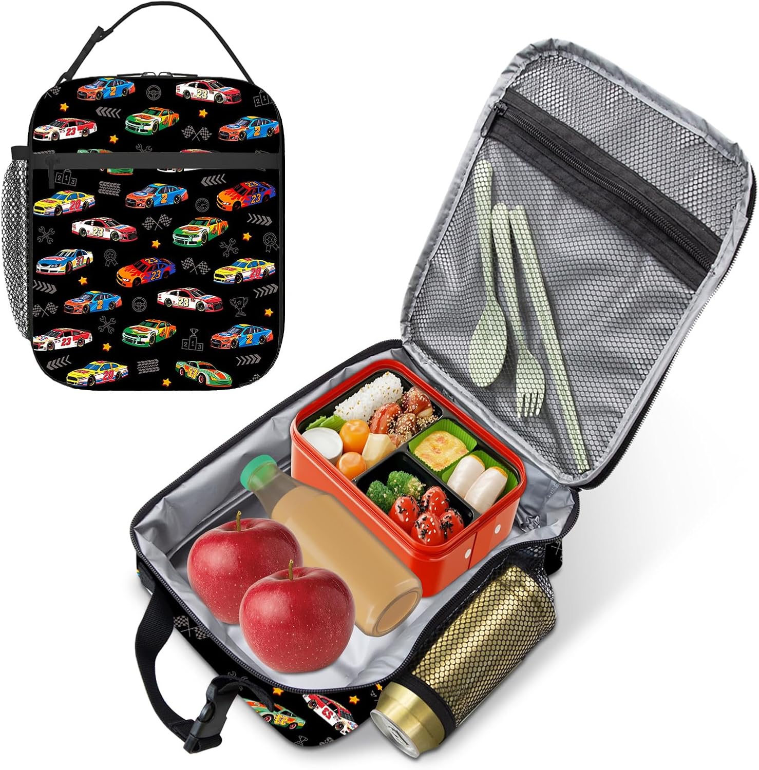 Race Car Kids Lunch Box with Water Bottle Holder for Sport Travel