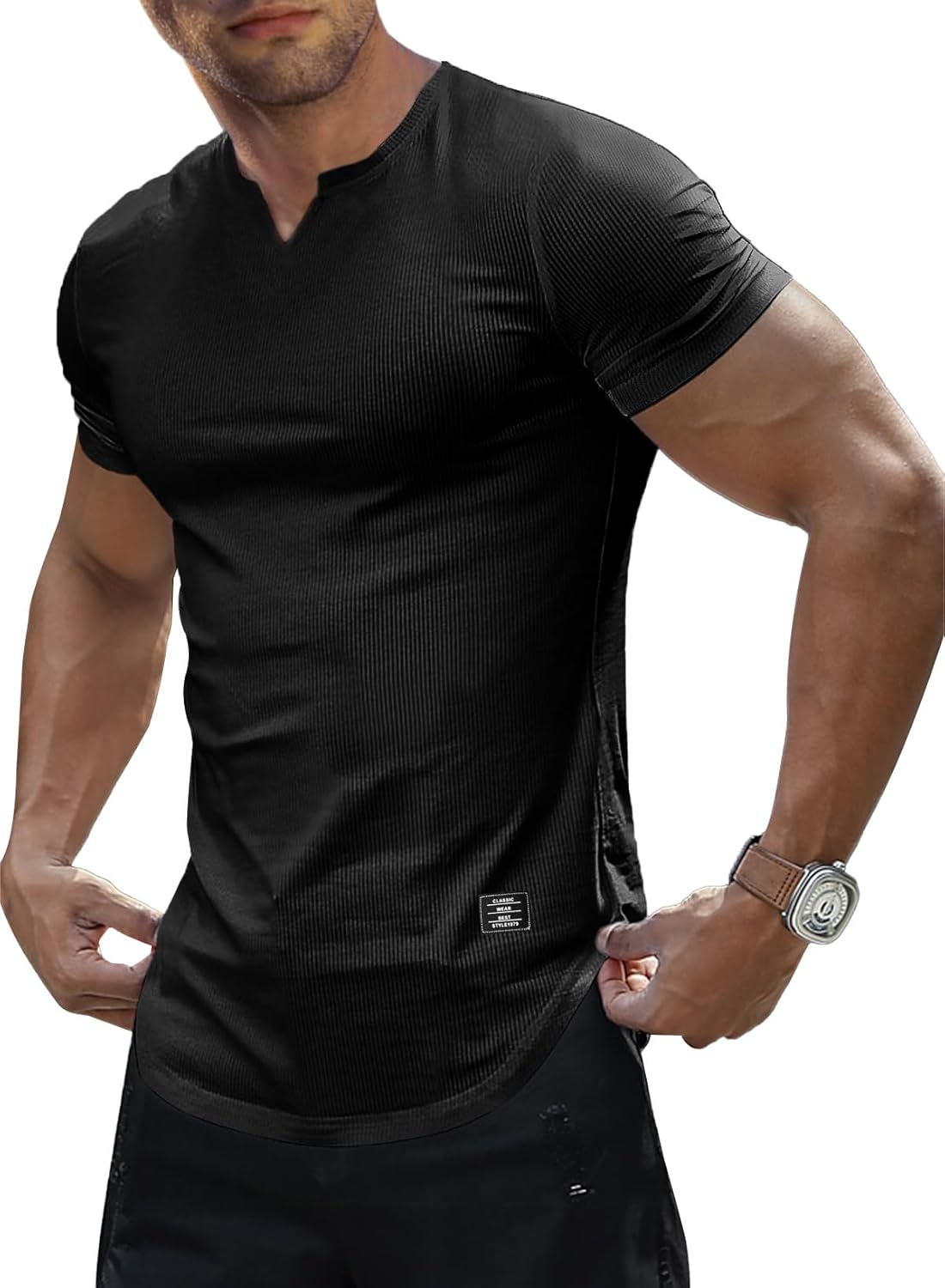 JMIERR Mens Muscle Fit V Neck T Shirt Short Sleeve Workout Tee