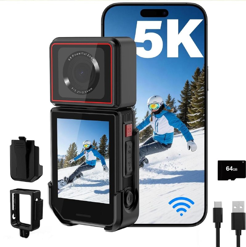 5K Action Camera with 180 Rotation 6-Axis EIS Touch Screen