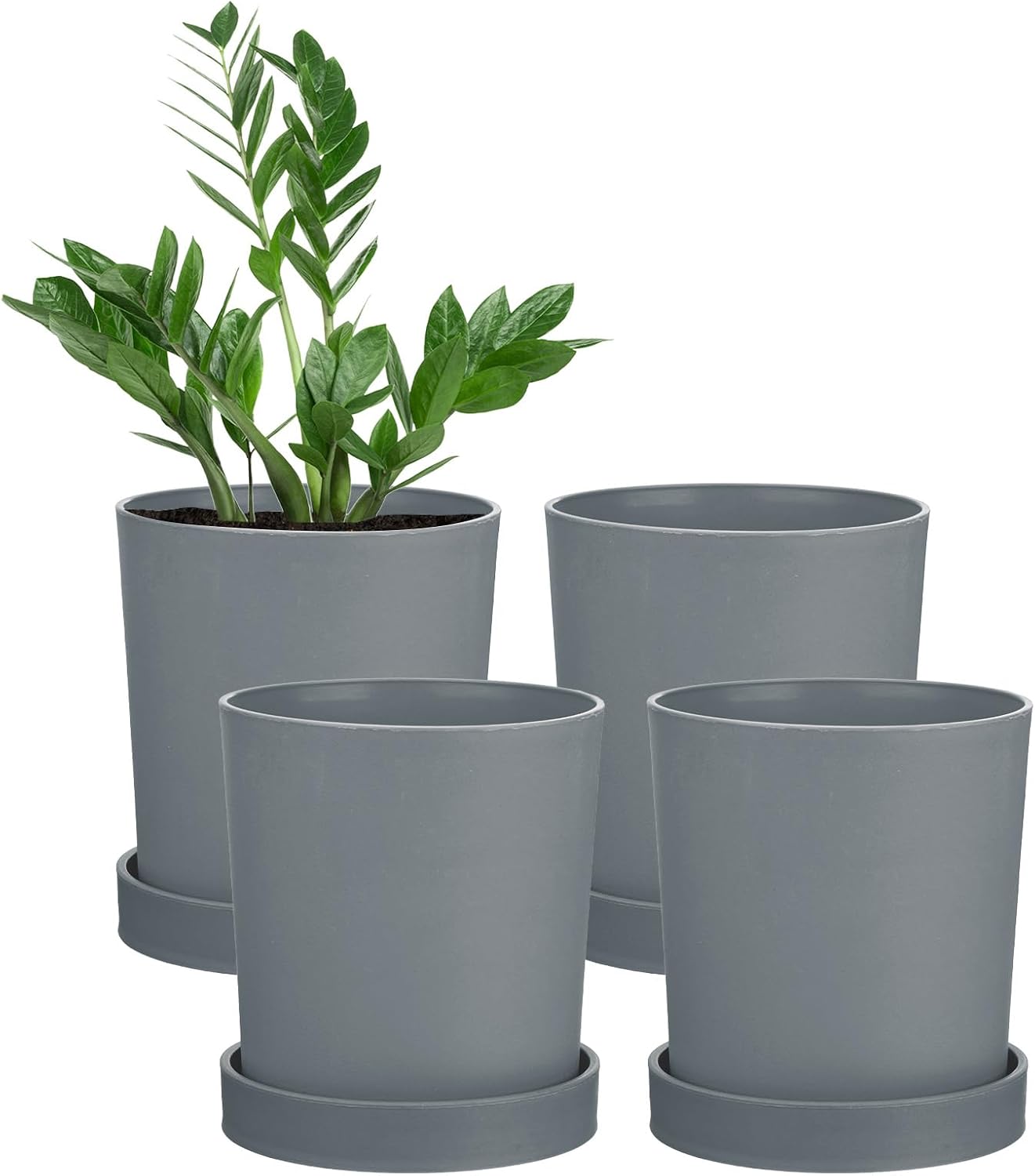 M METERXITY 4-Pack Plant Pots, 4.5 Inch Plastic Flower Pots with Drainage Holes for Cactus/Succulents Pot/Small Plants/Home/Garden, Planters for Indoor Plants Grey