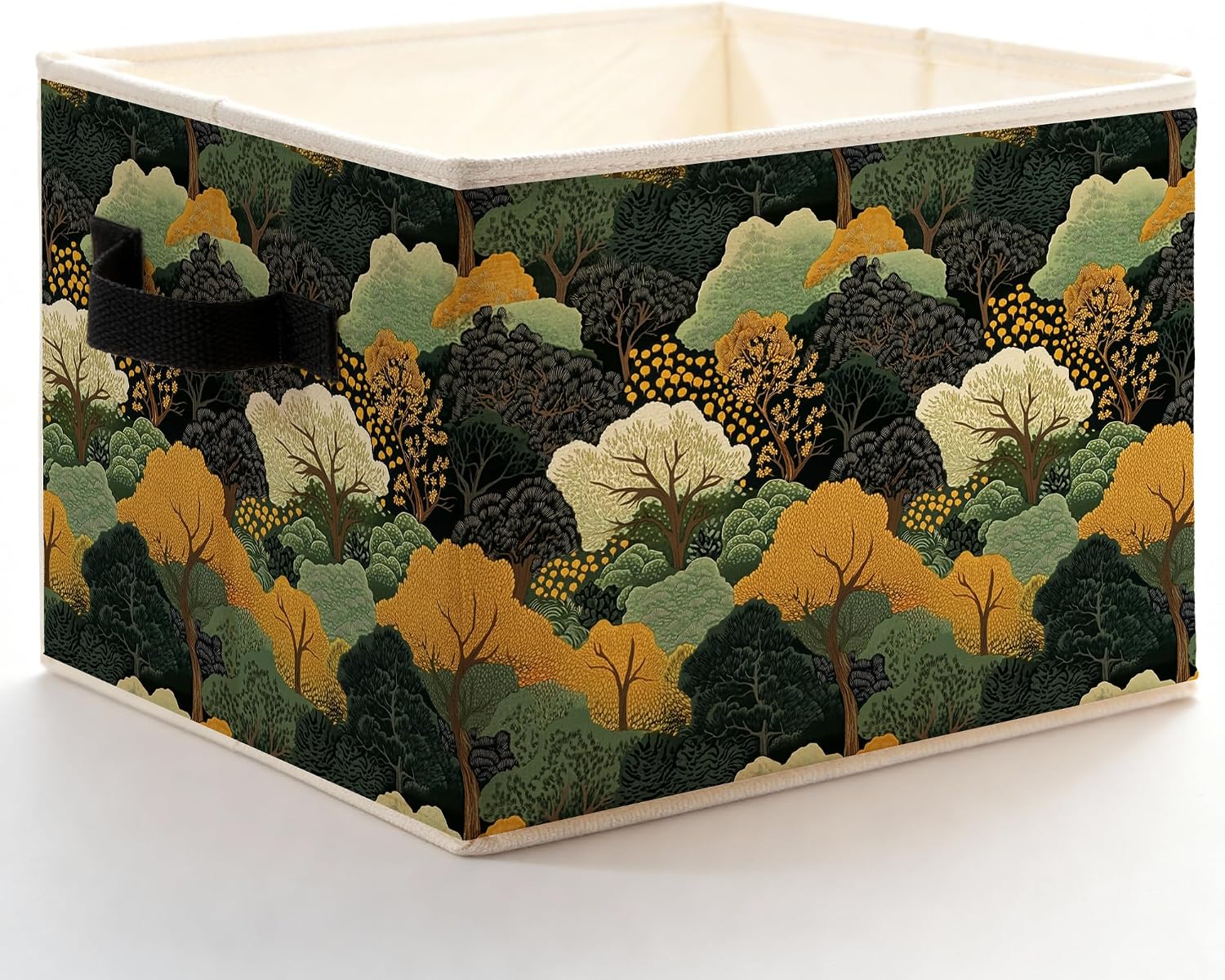 Abstract Boho Forest Tree Storage Bins Box with Handles, Whimsical Vintage Oriental Botanical Foldable Basket Toybox for Bedroom Bathroom Laundry Room Home Clothes Toys Books