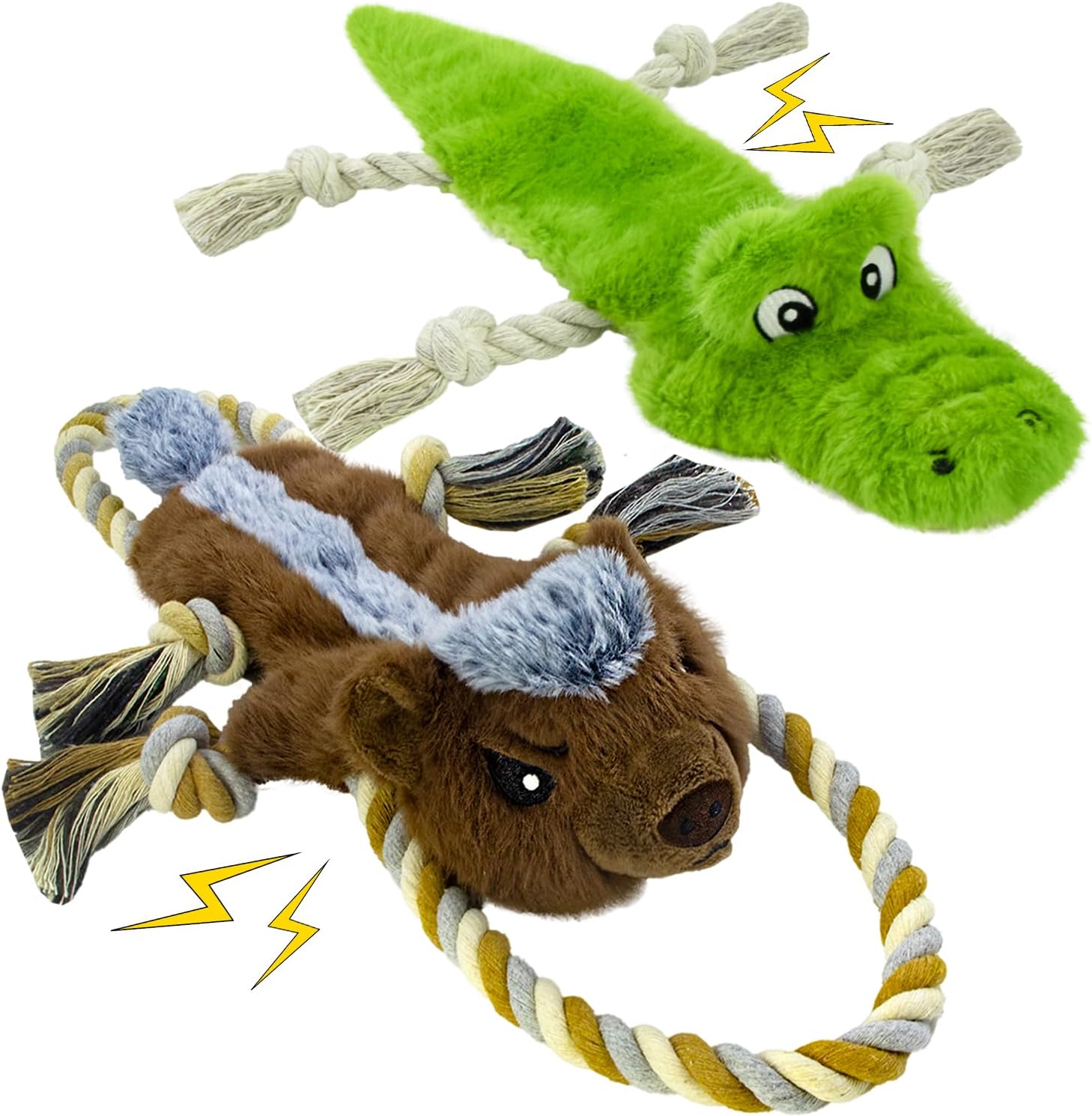 No Stuffing Dog Toy Set Squeaky Plush Toys for Large Dogs, Indoor putdoor Interactive Puppy Teething Toys,Rope Crocodile and Honey Badger Shape for Small Medium Dog Not for Aggressive Chewers