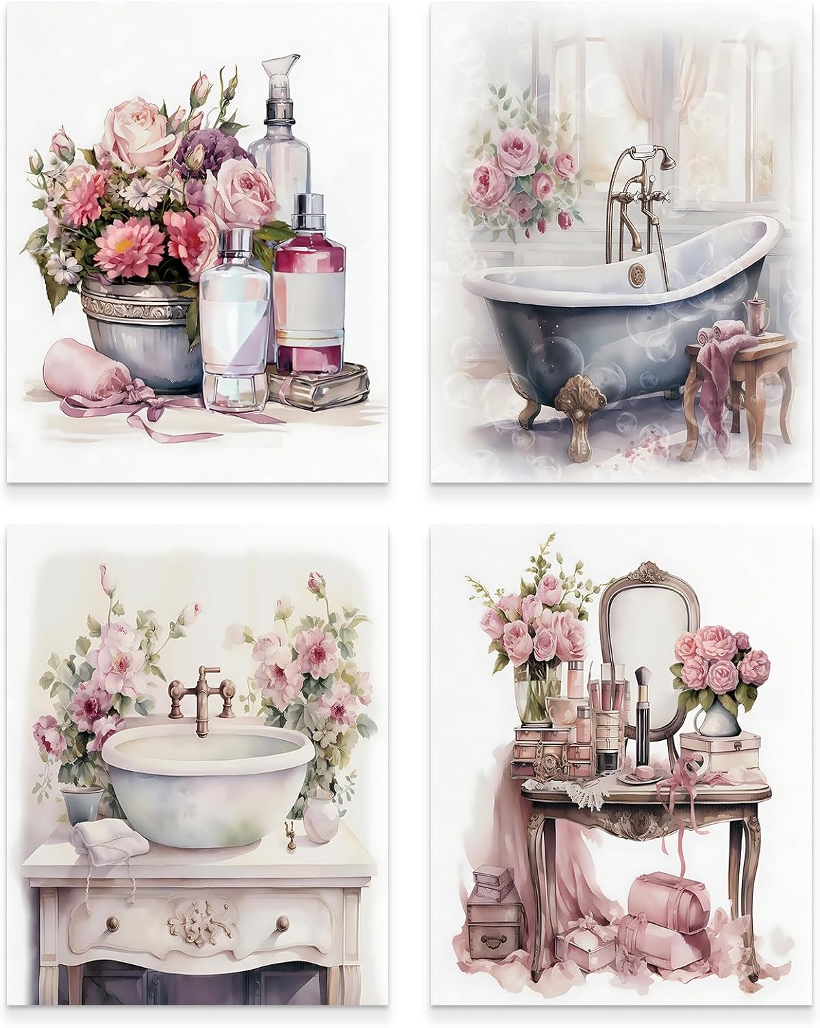 QPOKLAF Pink Bathroom Wall Art Canvas