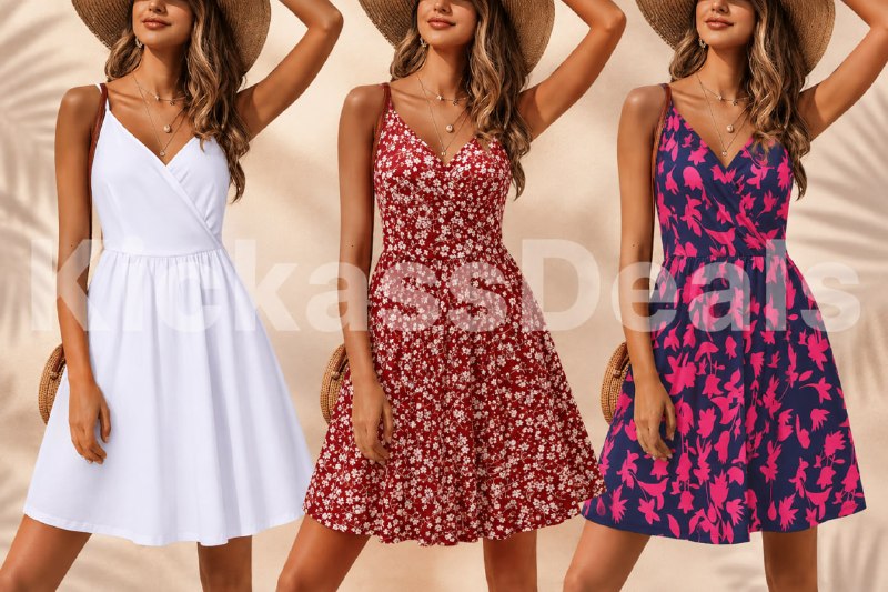 PR!CE DROP ( ) STYLEWORD Womens Sundress Summer Floral Wrap V Neck Backless A-Line Casual Beach Midi Dress