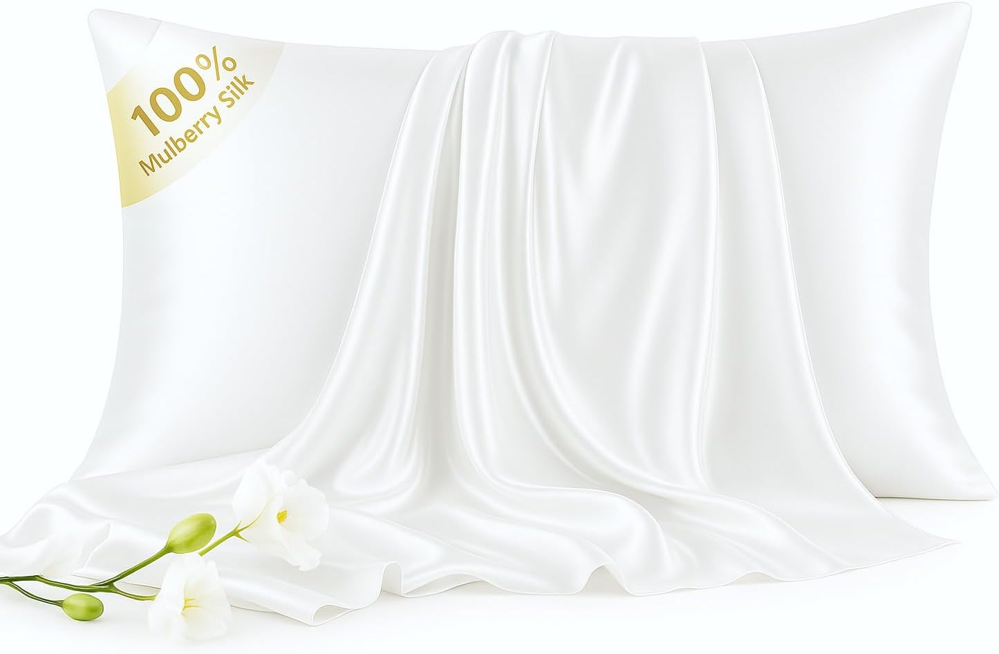 Luxury 6A Mulberry Silk Pillowcase & Silk Pillow Case for Hair & Skin – Anti-Wrinkle, Hidden Zipper – Best Beauty Sleep Solution for Women (White, Standard)