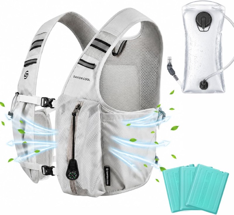 Cooling Hydration Vest with 2L BPA-Free Water Bladder, Running Vest with 3 Removable Cooling Packs, Lightweight Outdoor Hydration Pack for Hot Weather, Hiking, Cycling, Training Gray