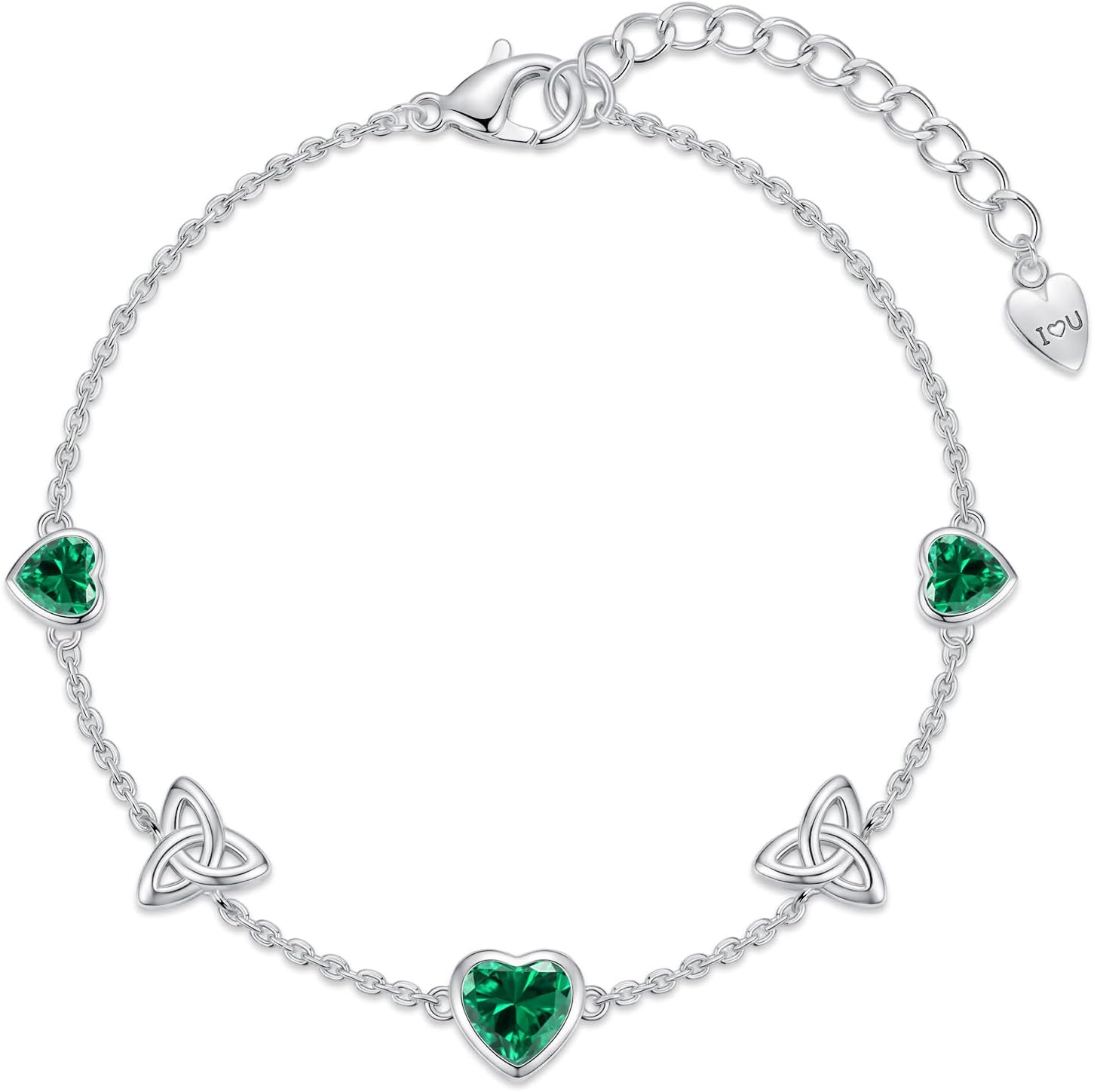 Love Heart Birthstone Bracelets for Women White Gold 14K Gold Plated Celtic Knot Heart Bracelet Anniversary Birthday Christmas Jewelry Gifts for Women