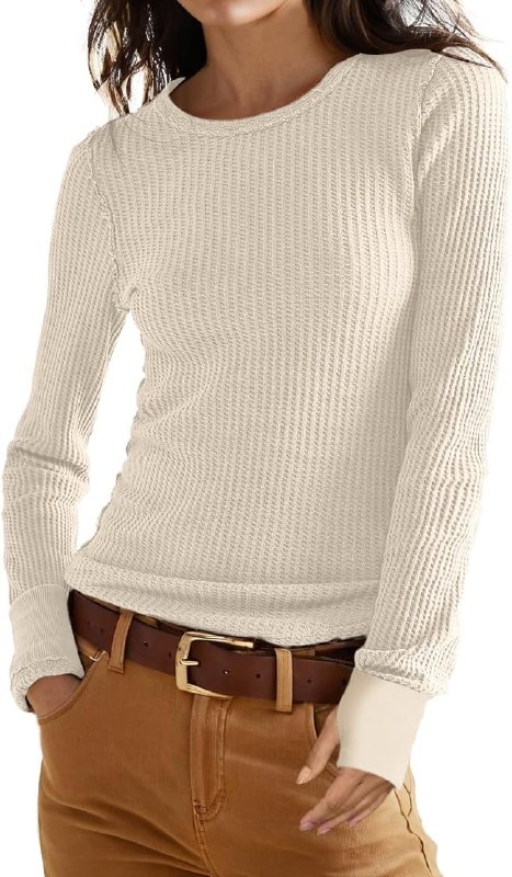 GRECERELLE Waffle Knit Long Sleeve Tops