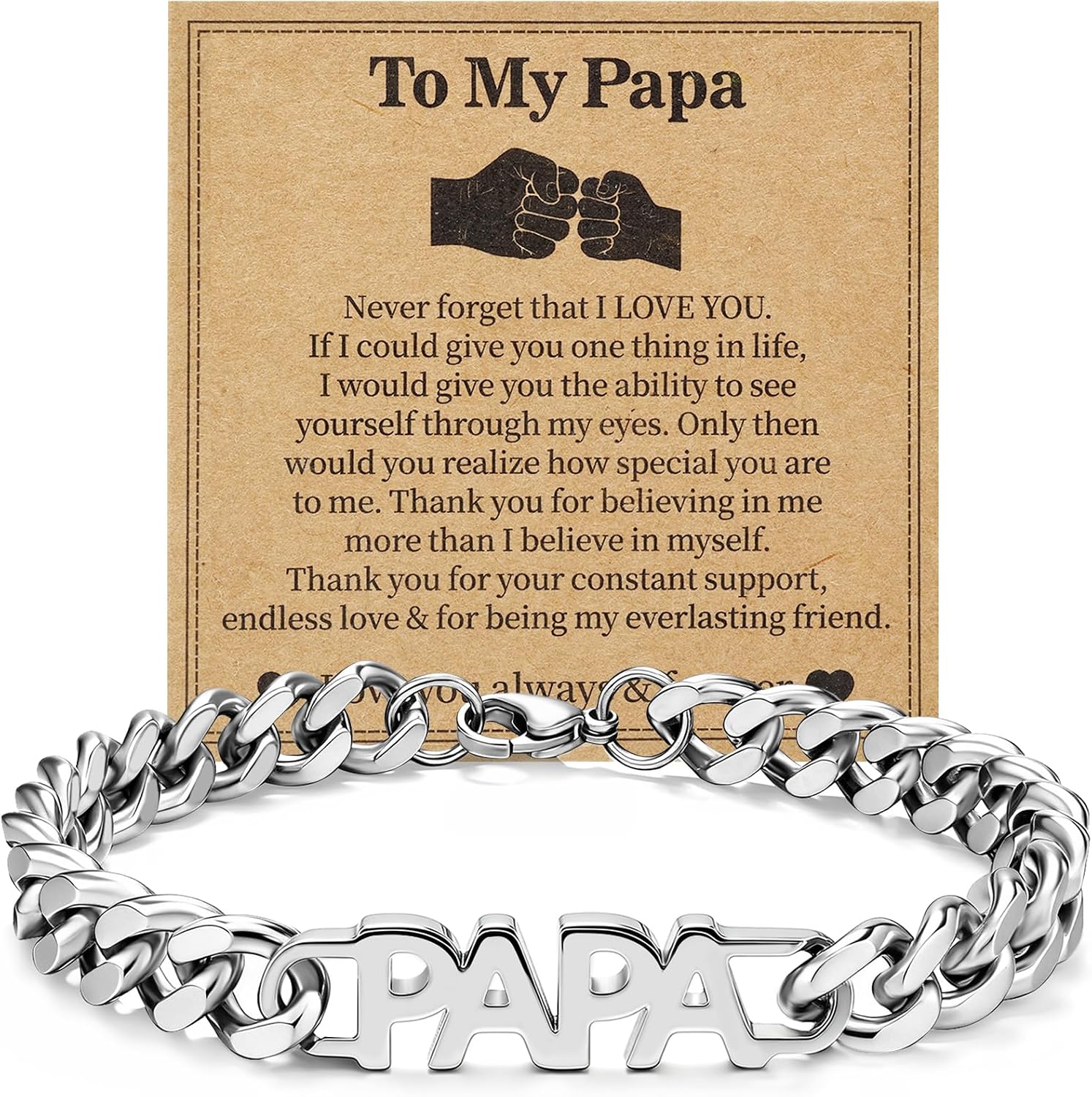 Mens Bracelet for Dad 316L Stainless Steel Cuban Chain Father Son Bracelet