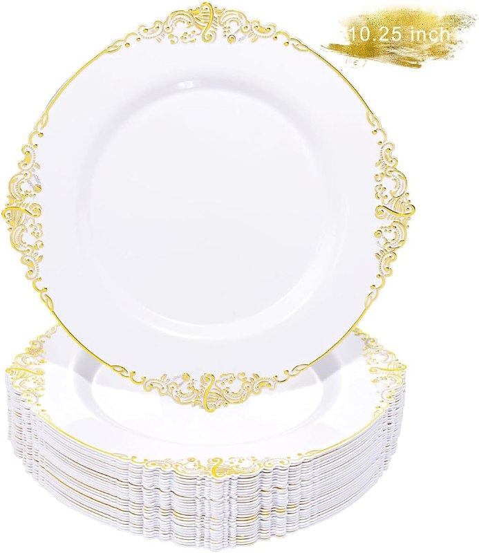 Liacere Gold & White Plastic Plates