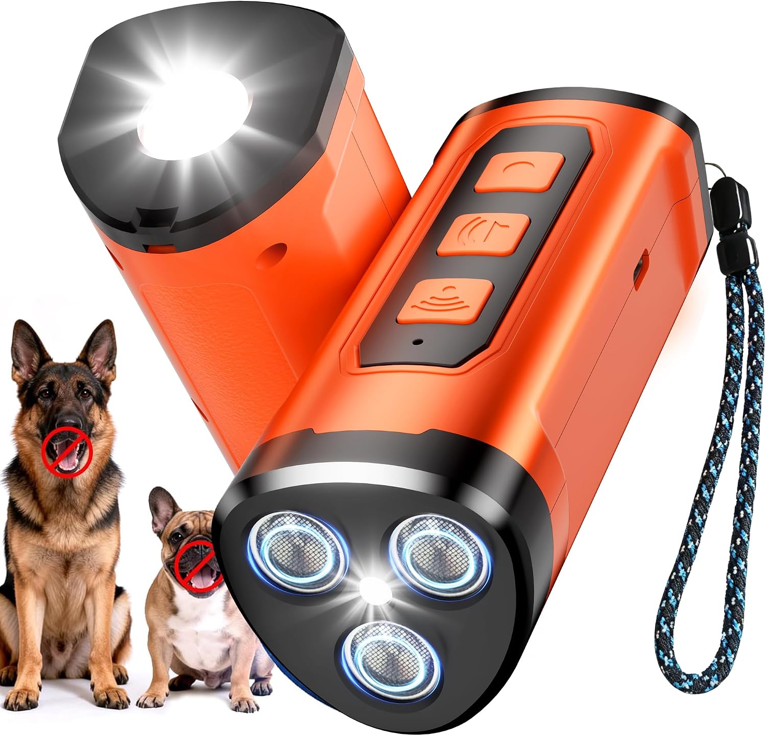 Dog Bark Deterrent Devices, 3X Ultrasonic Anti Barking Device for Dogs, 6 Training Modes 23.5FT Range with Flashlight, Safe & Humane Stop Barking Control Tool for Small Medium Large Dogs, Orange