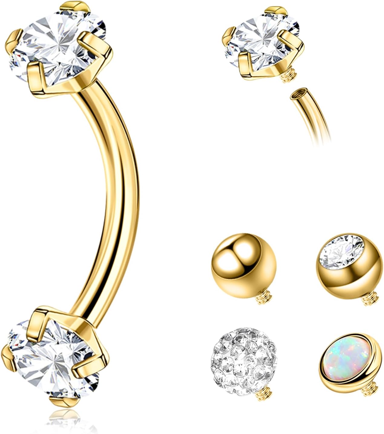 5 Pcs Belly Piercing Button Rings Navel for Women 14G Petite CZ Belly Rings Internally Threaded Navel Piercing Jewelry 8MM 10MM 12MM 14MM 16MM