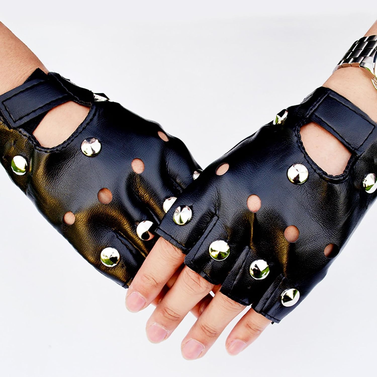 Fingerless Faux Leather Biker Gloves