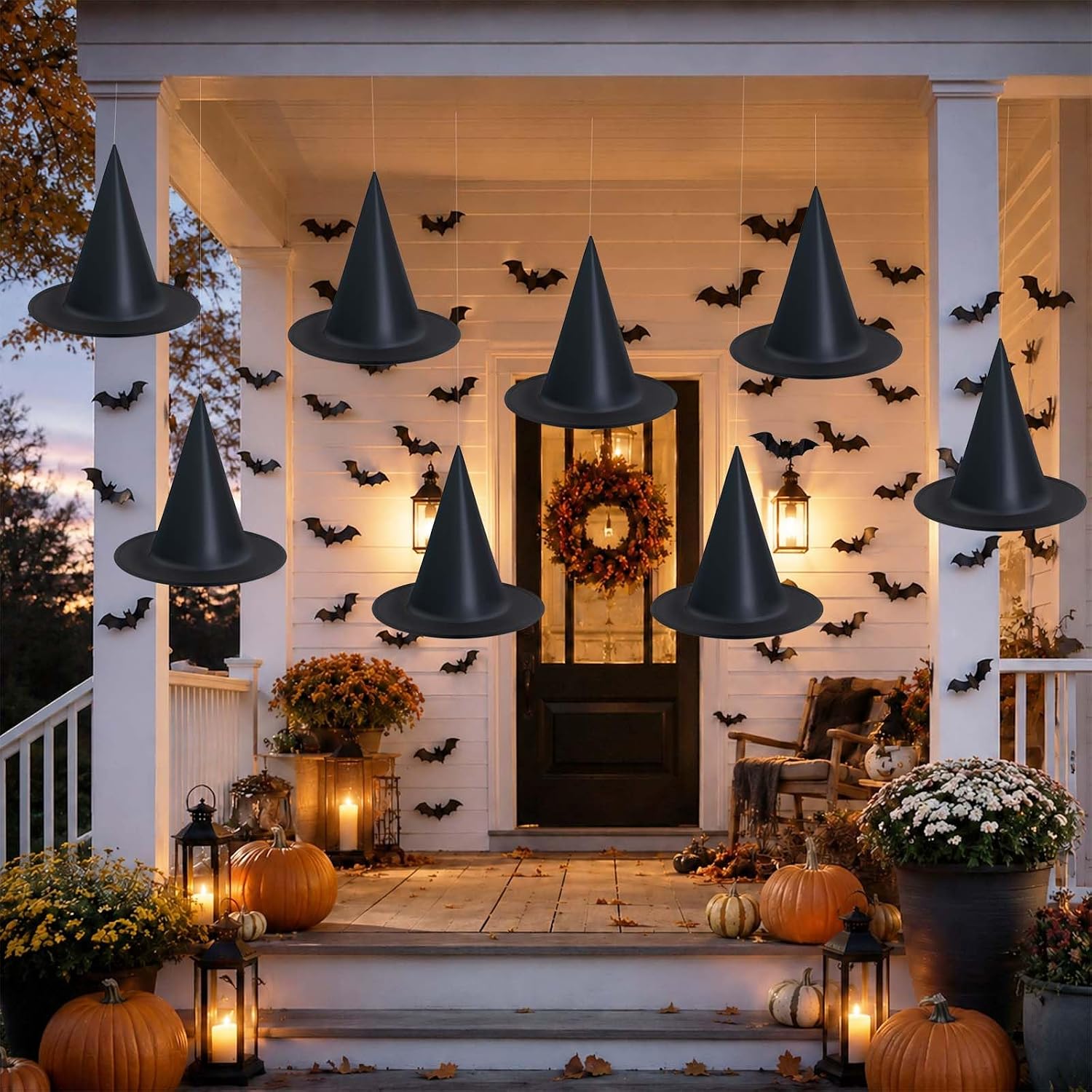 Halloween Witch Hat & Bat Decorations