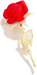 Red Rose Flower Brooch Pin,Crystal Plant Rose Floral Suit Pin Party Dance Wedding Banquet Jewelry for Women Men Gifts