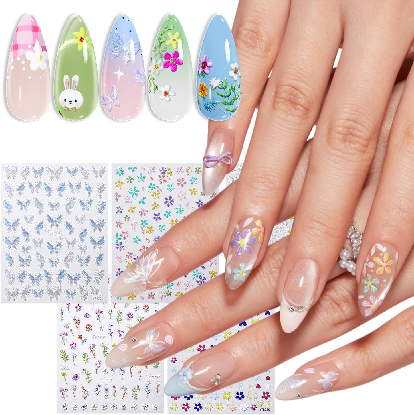 modelones Flower Nail Stickers (5Pcs) - Beauty & Personal Care