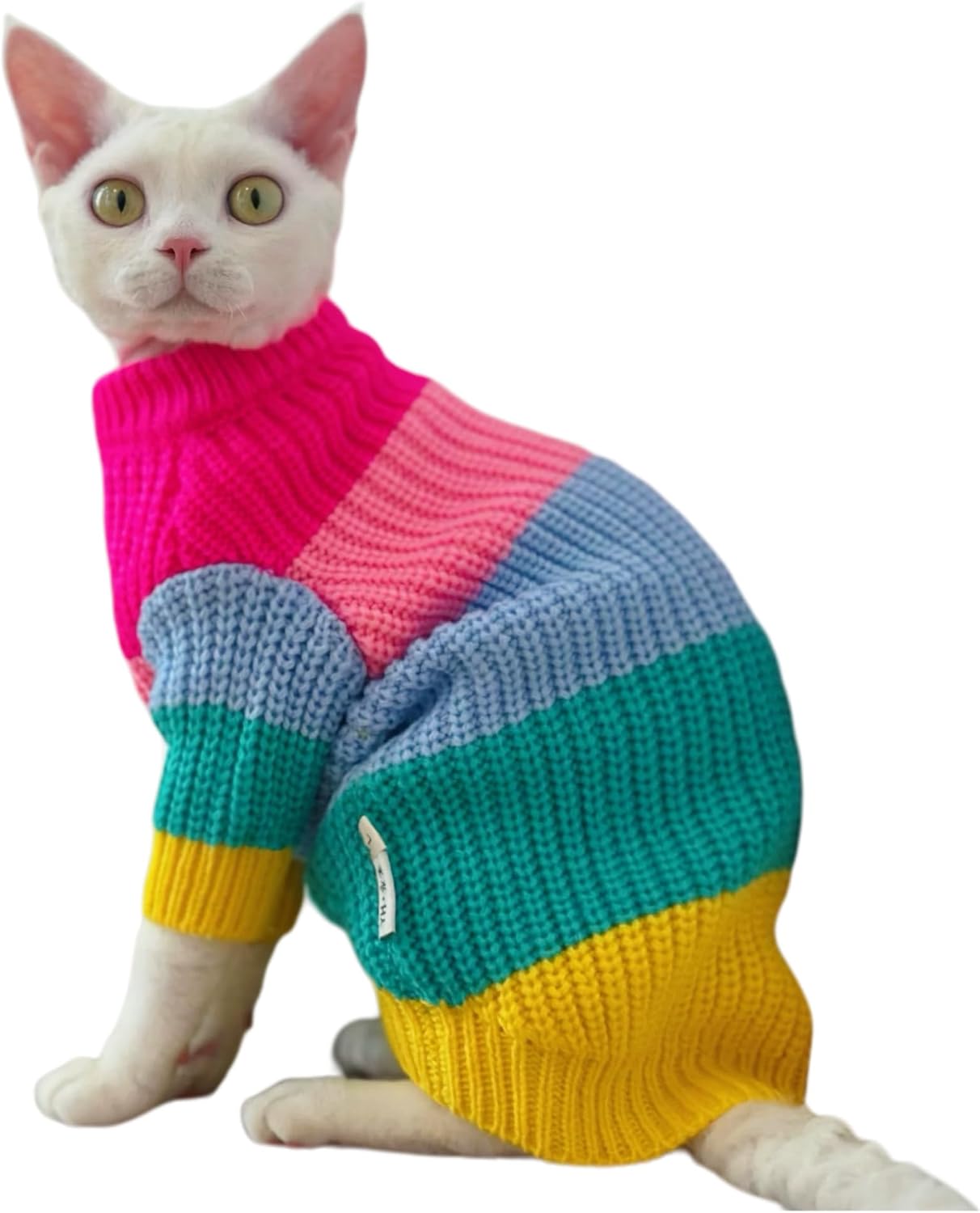 Sphynx Cat Clothes, Colorful Knitted Sweater for Sphynx and Hairless Cat Breeds, Warm Winter Clothes for Cornish Rex and Devon Rex (XL(8-10 lbs))