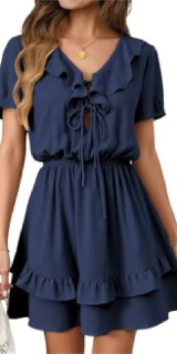 Summer Short Sleeve A-Line Mini Dress Women V-Neck Tie Front Ruffle Pockets