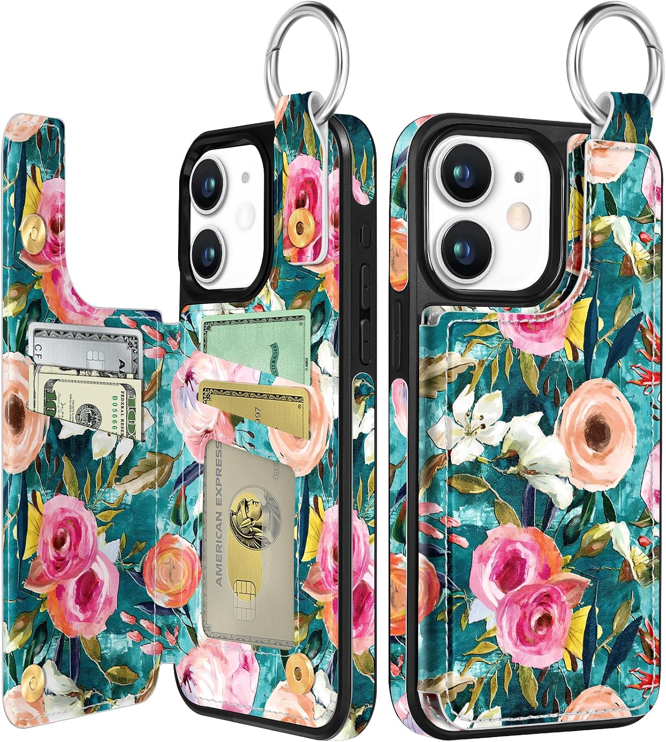for iPhone 11 Wallet Case, Blue Flower