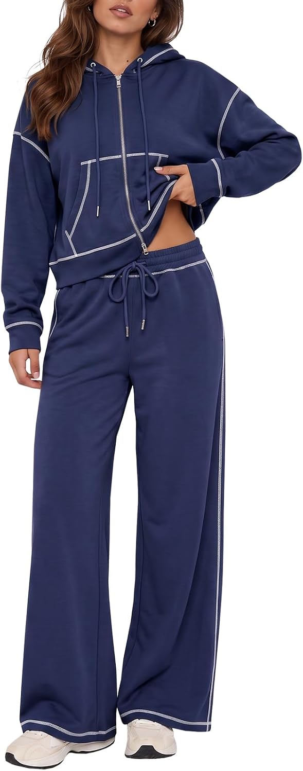 Fisoew Women's Zip-Up Hoodie Sets
