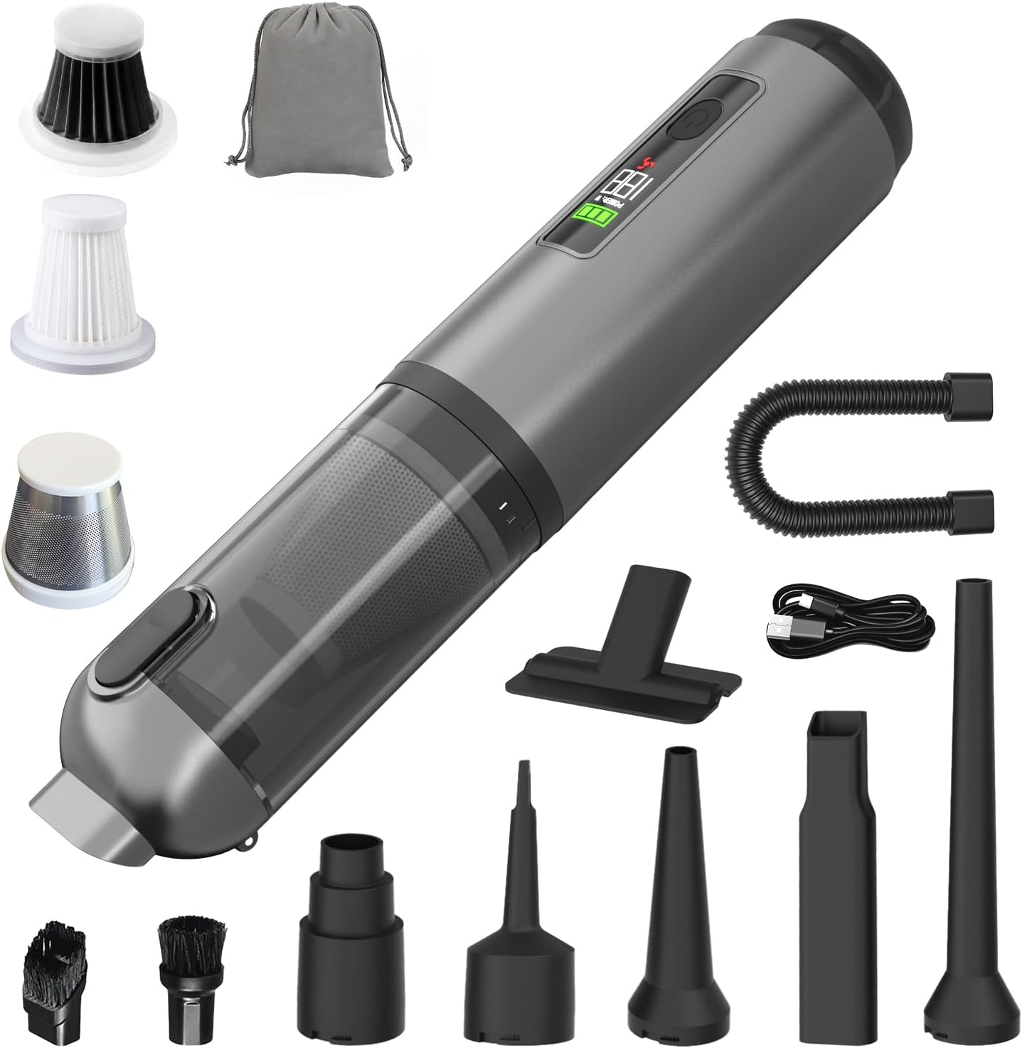 KedeeSparkle 22000Pa High Power Handheld Vacuum Cleaner, 4-in-1 Cordless Car Vacuum & Air Duster with LED Display, USB-C Rechargeable Vacuum for Car Home Office Pet Camping
