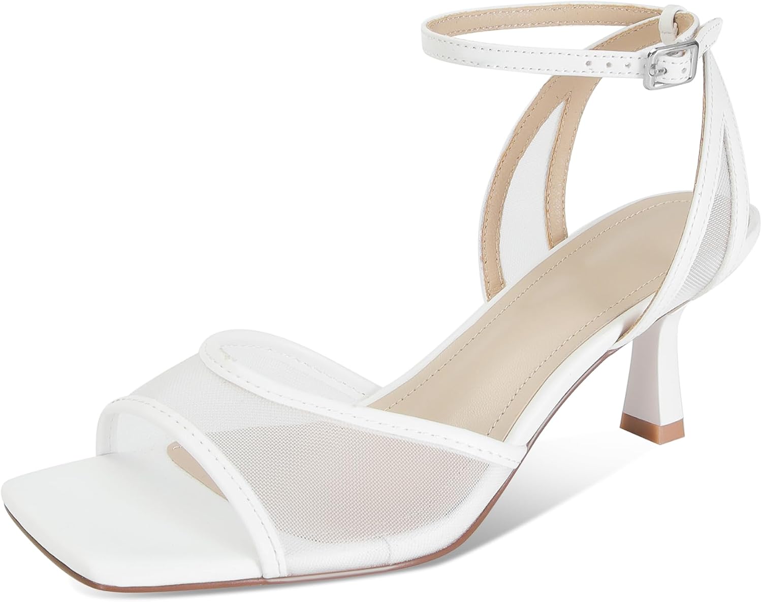 Sovanyou White Mesh Kitten Heels