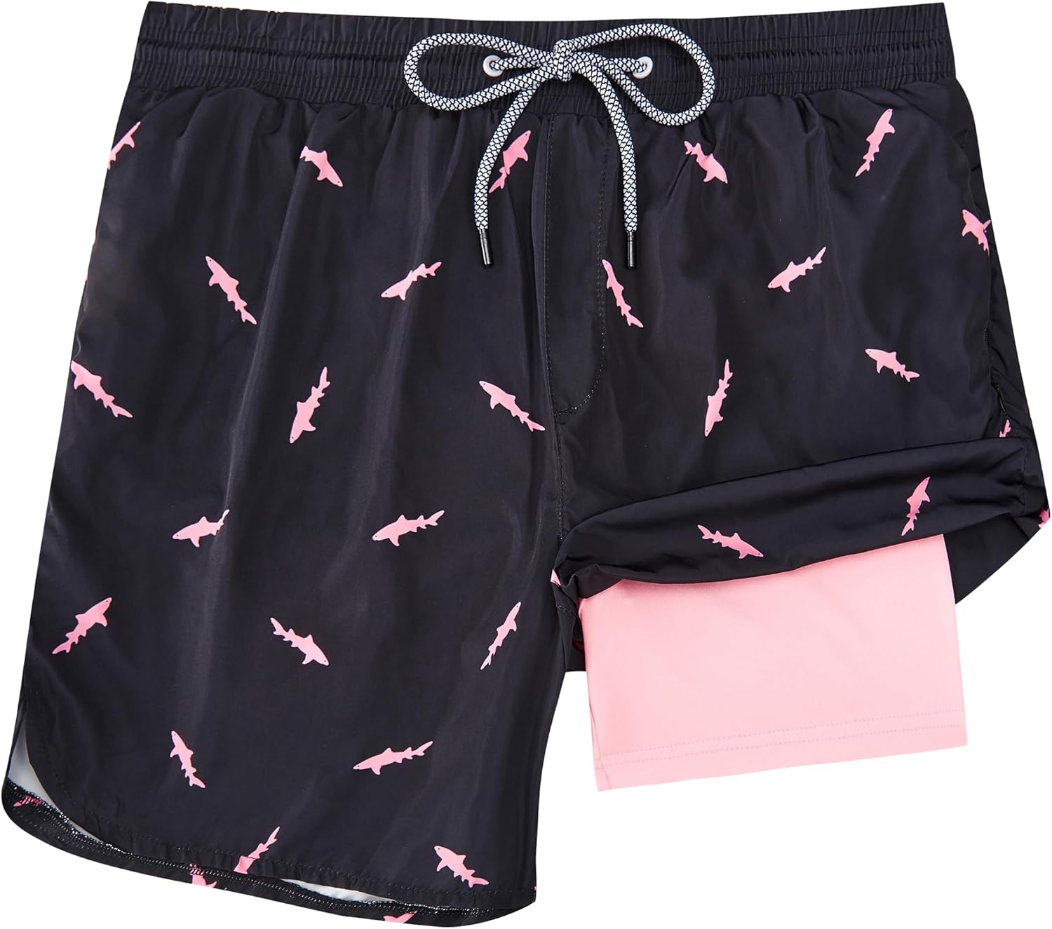 Mens Swim Trunks with Compression Liner 5" Stretch Board Shorts Quick Dry Zipper Pockets 2 in 1 Mens Bathing Suits