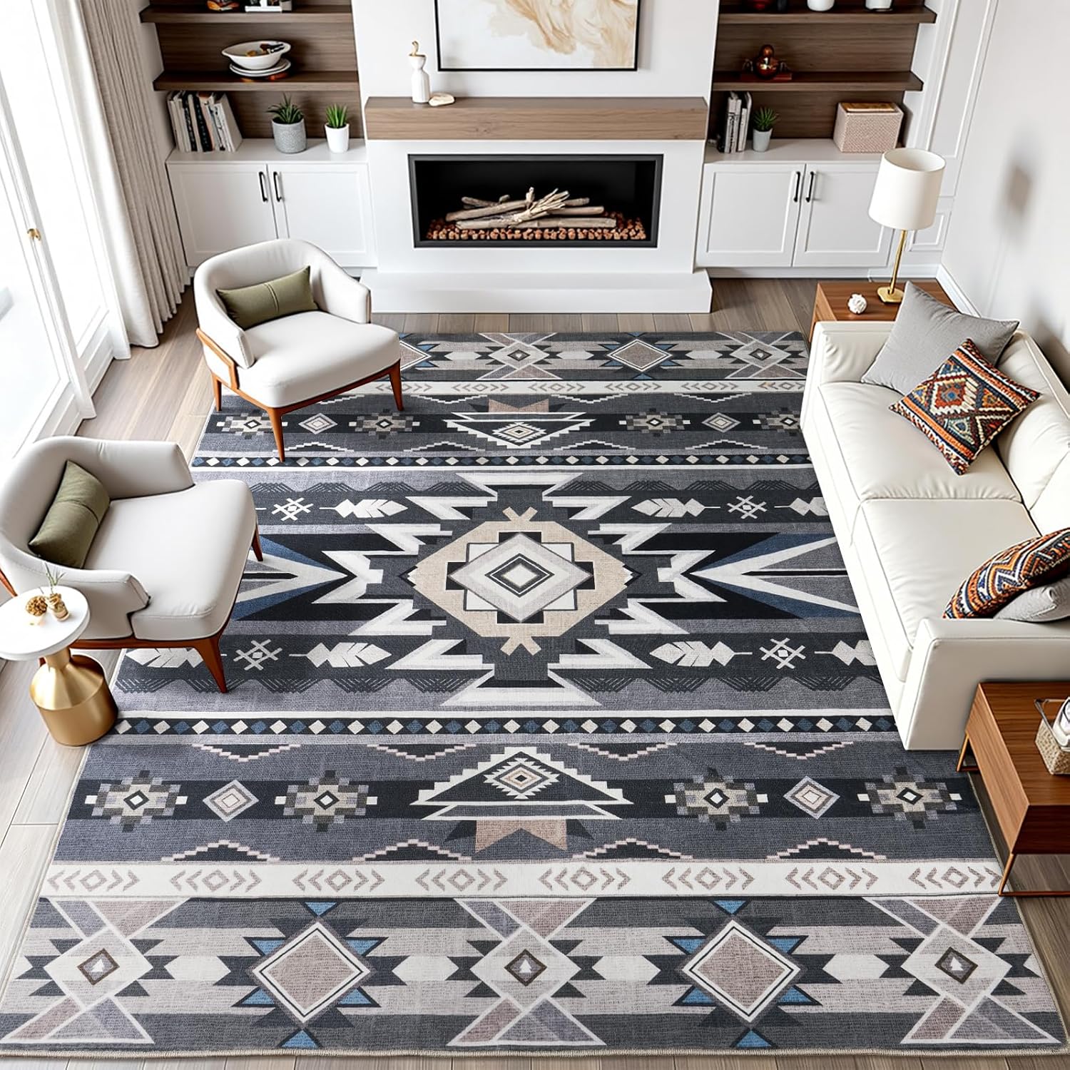 5x7 Western Rustic Aztec Area Rug for Living Room Bedroom Dining Room