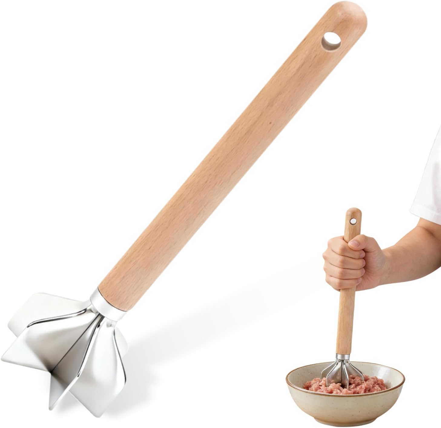 304 Stainless Steel Meat Chopper,11 Inch, Ground Beef Chopper Tool, Metal Meat Masher, Ground Meat Smasher, Hamburger Smasher Tool