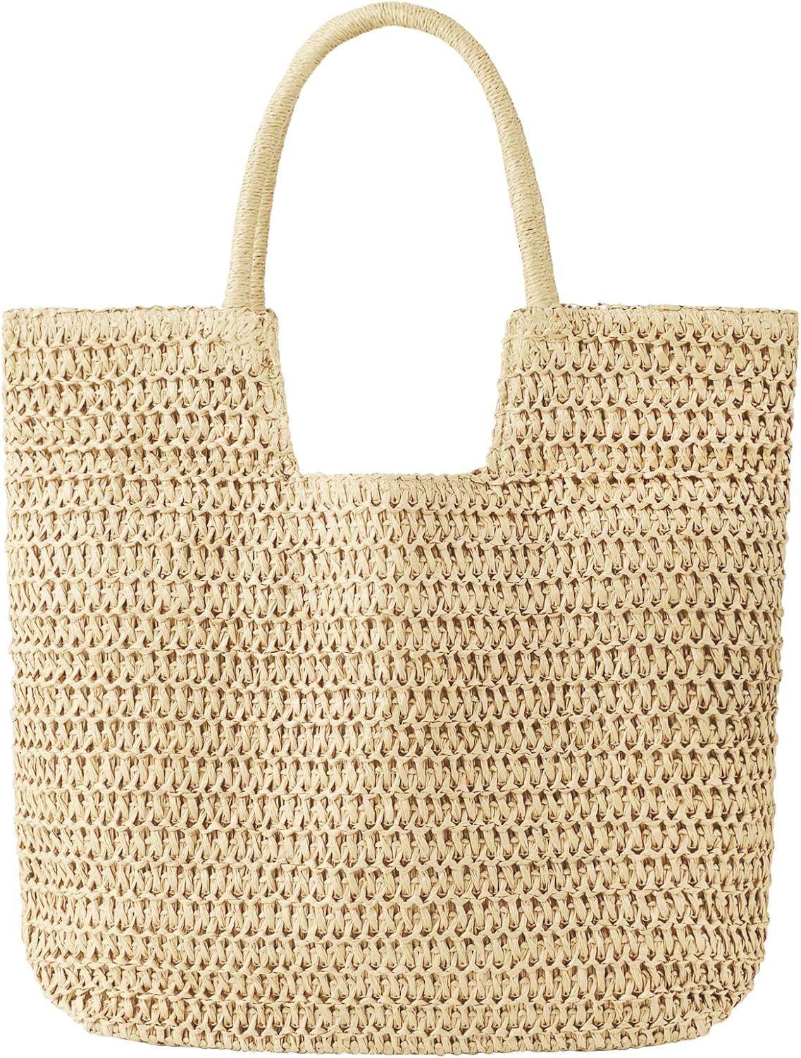 MaijjLyn Straw Beach Bags for Women - Woven Tote Bag Large Shoulder Handbags Summer Boho Straw Purse for Vacation Beige