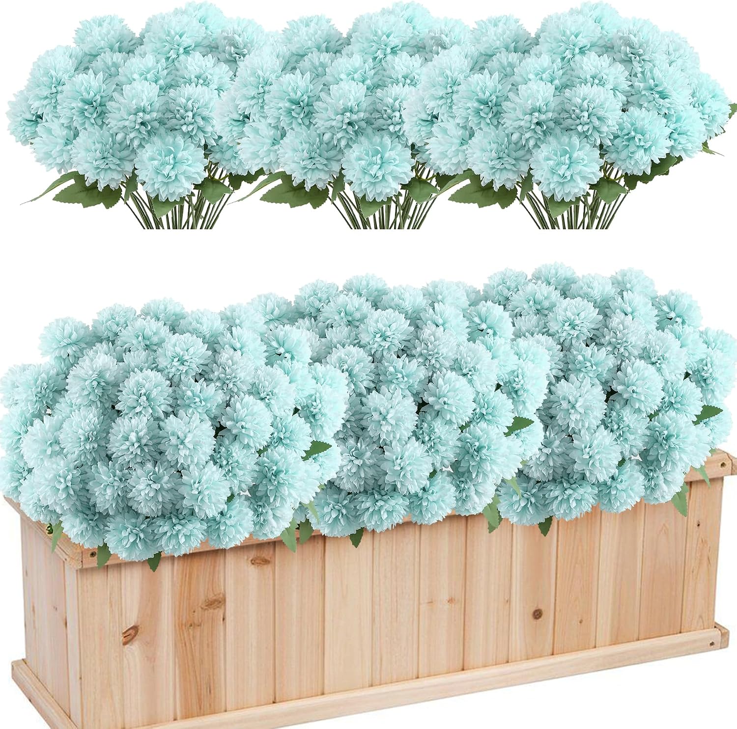 12 Bundle Artificial Mums Flowers for Outdoor Spring Decoration,Faux Ball Chrysanthemums Bouquet Fake Silk Flower for Vase Easter Table Floral Arrangement Wedding Home Decor(12, Teal Blue)