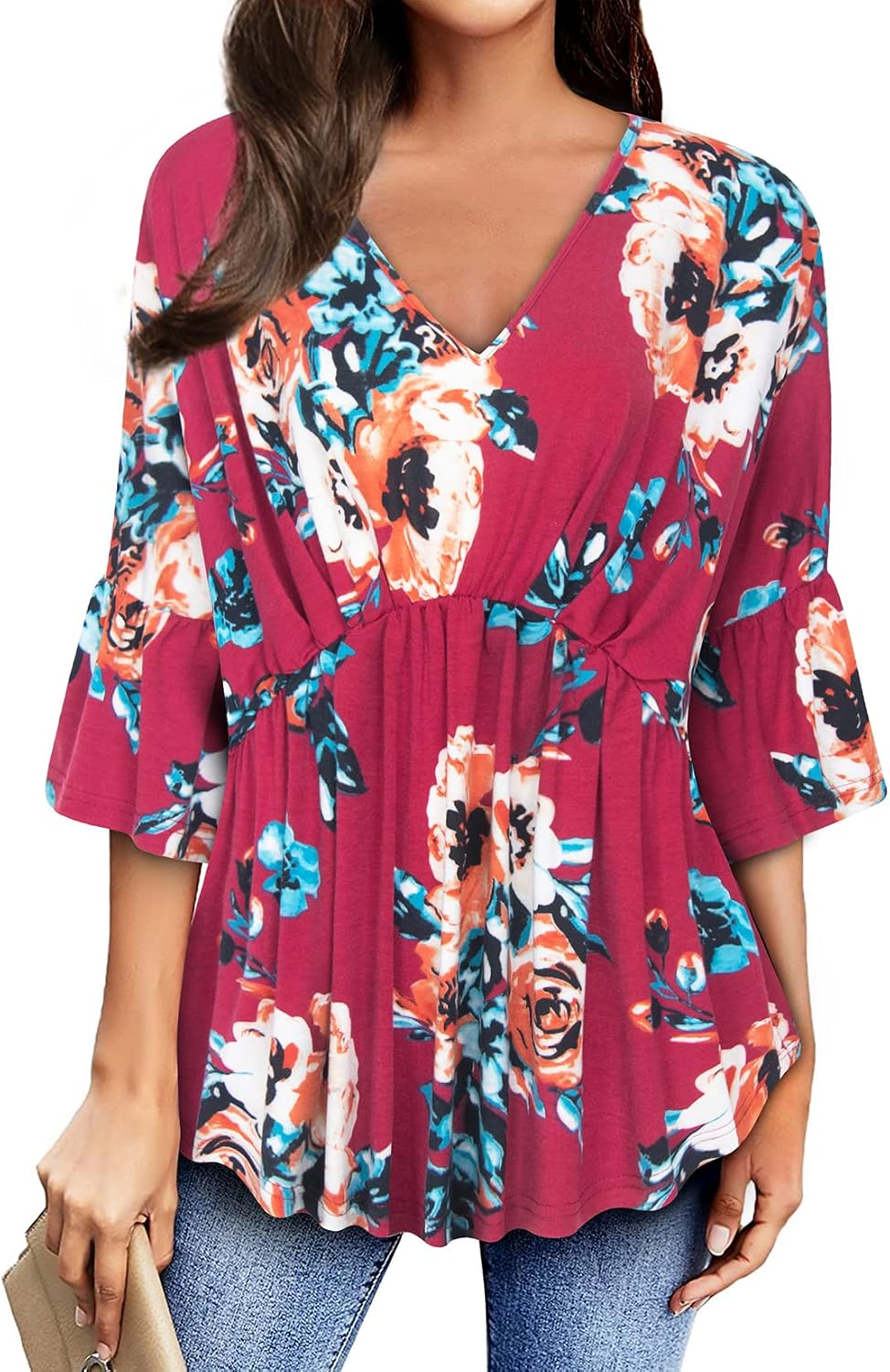 MOQIVGI Red Floral Blouses