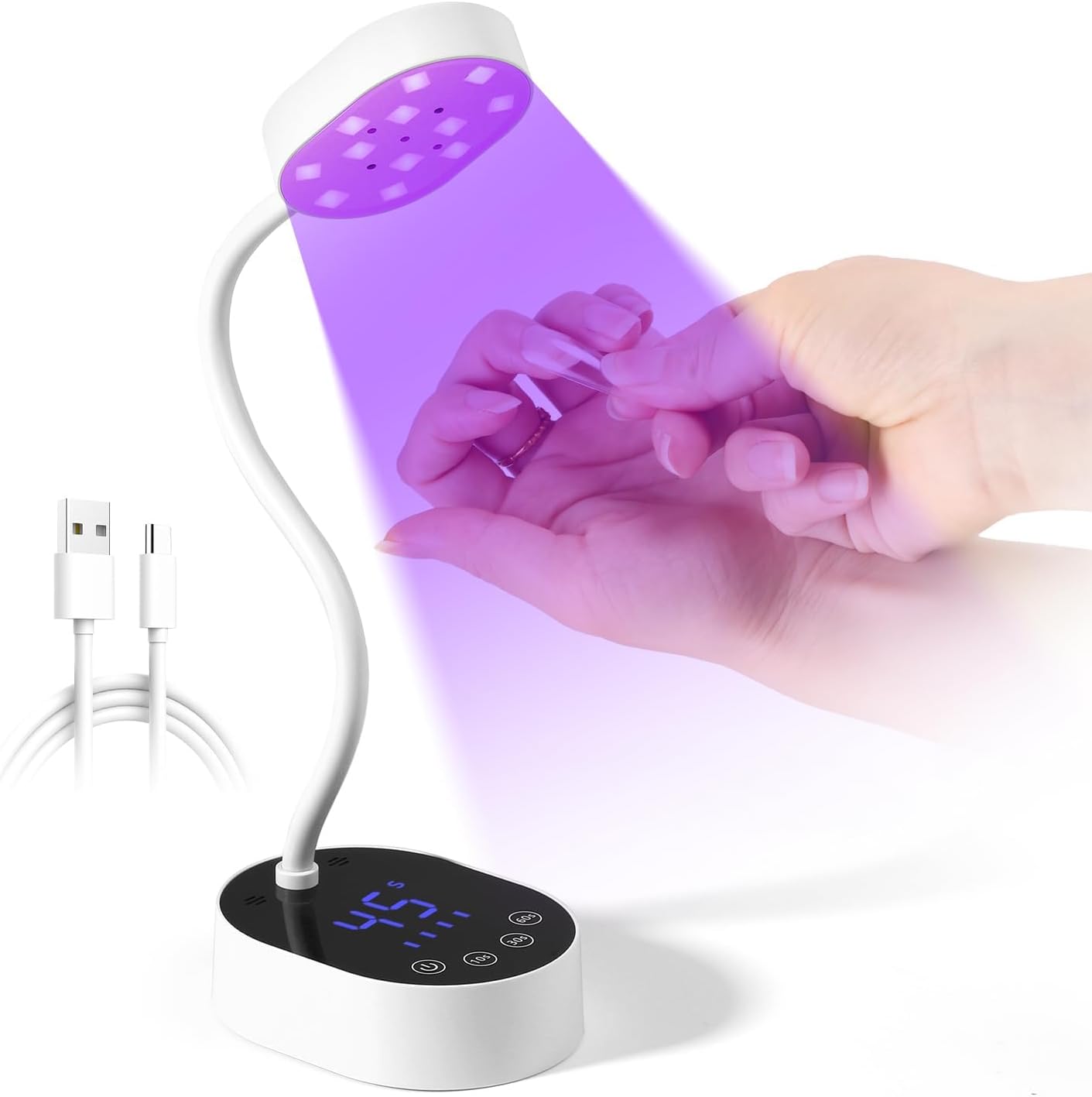 AORAEM UV Nail Lamp, Gooseneck Mini U V Light for Gel Nails, 36W Rechargeable LED Flash Cure Lamps with 4 Timers & Auto Sensor, Quick Dry Professional Nail Dryer for Salon Home DIY Use, Whit
