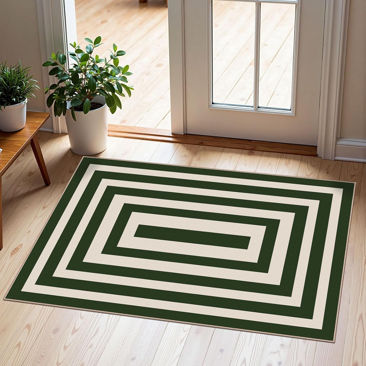 Front Door Mat Indoor Outside Entrance, 2x3 Green White Modern Rug