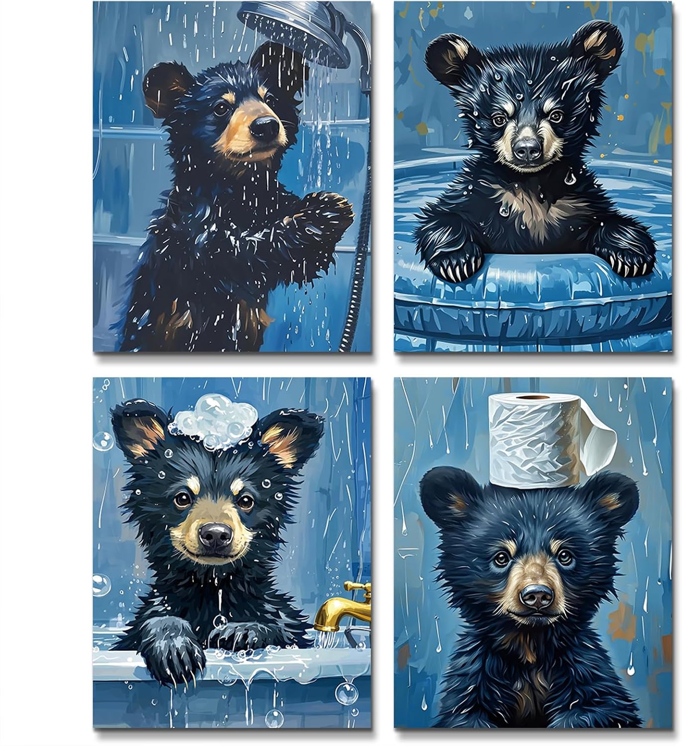 QPOKLAF Bear Bathroom Wall Prints