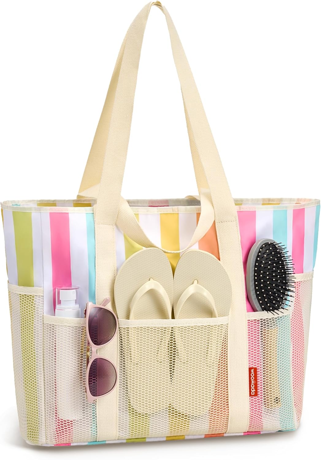WOOMADA Large Mesh Beach Tote -Tote Bag for Towels & Vacation Essentials