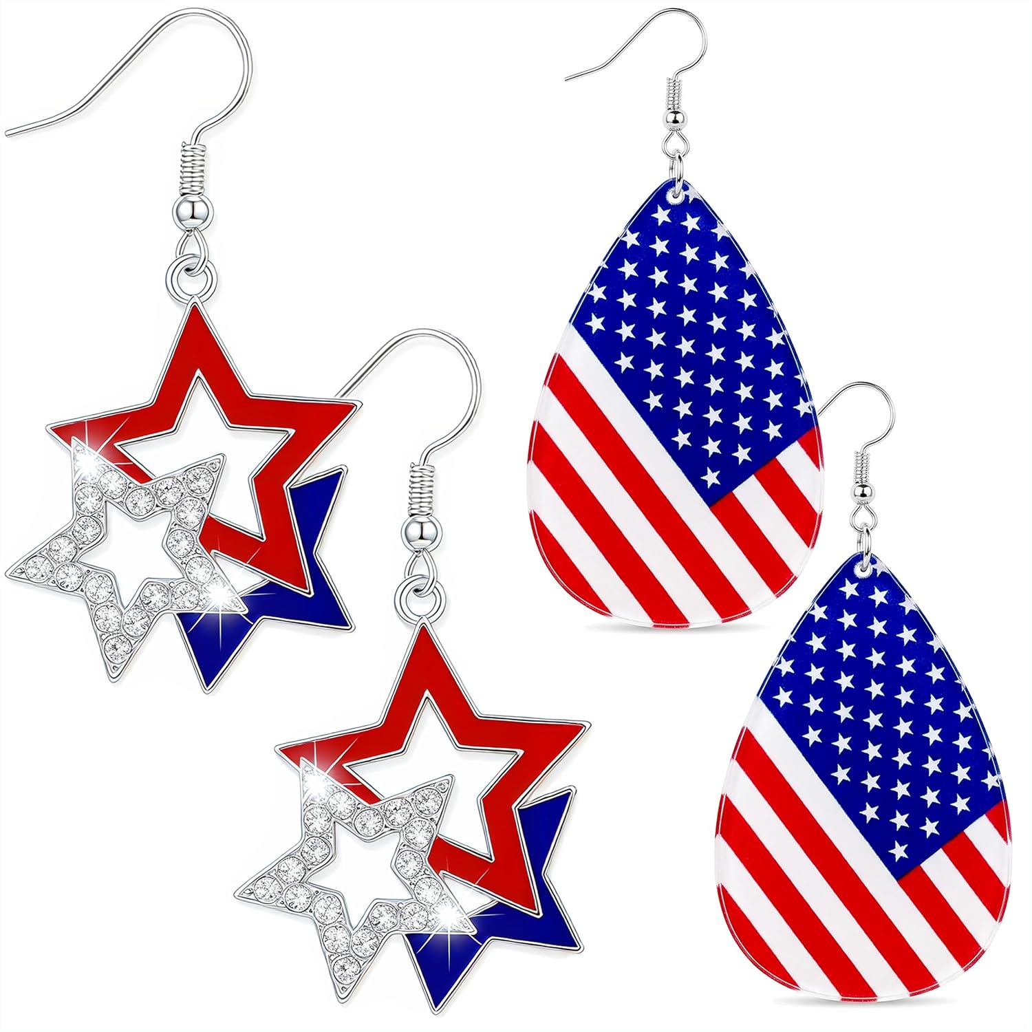 Kwanttiu Patriotic Star Drop Earrings