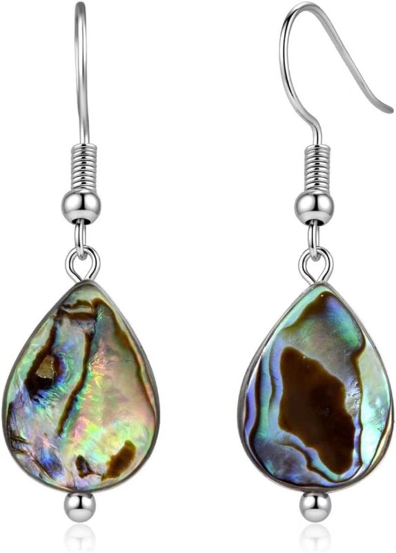 Silver Teardrop Abalone Shell Dangle Earrings Boho Unique Earrings for Women Abalone Jewelry