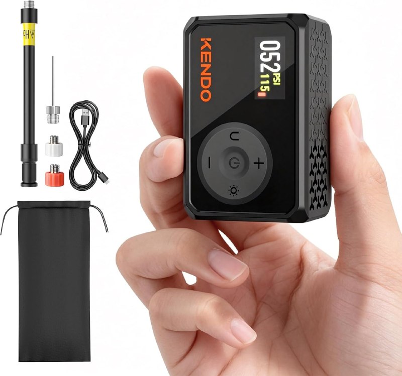 PR!CE DROP + 40% OFF CLIP COUP0N ( ) KENDO Mini Electric Bike Pump, 120 PSI Fast Inflation Portable Tire Inflator with Auto Shut-Off & Digital Gauge, USB-C Rechargeable, Presta & Schrader Compatible for Road Bike, MTB, E-Bike, Ball