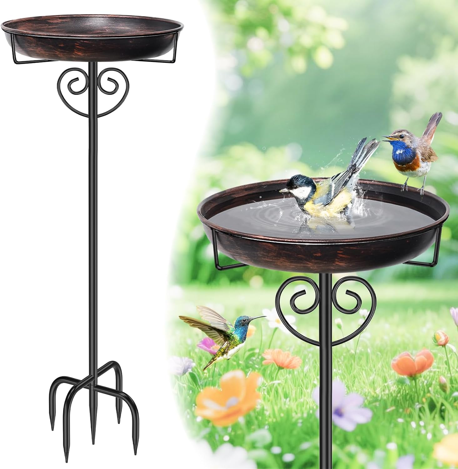 Bird Bath for Outside,Freestanding Garden Birdbaths,Vintage Bronze