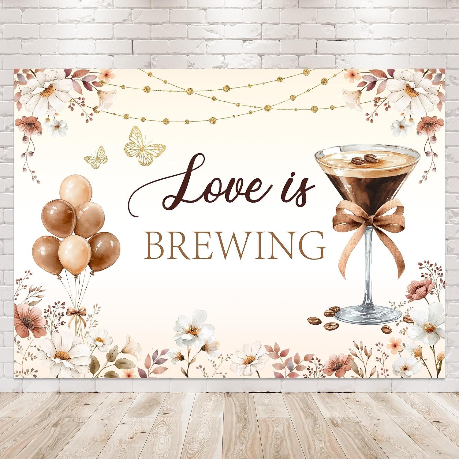 Love is Brewing Coffee Bridal Balloon Flowers Photography Backdrop